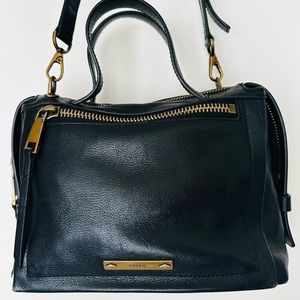 Fossil Bella Black Leather Satchel Crossbody Purse